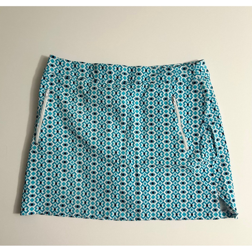 Ruby Rd Womens Geometric Diamond Print Golf Skort Teal Blue Size 14 Activewear